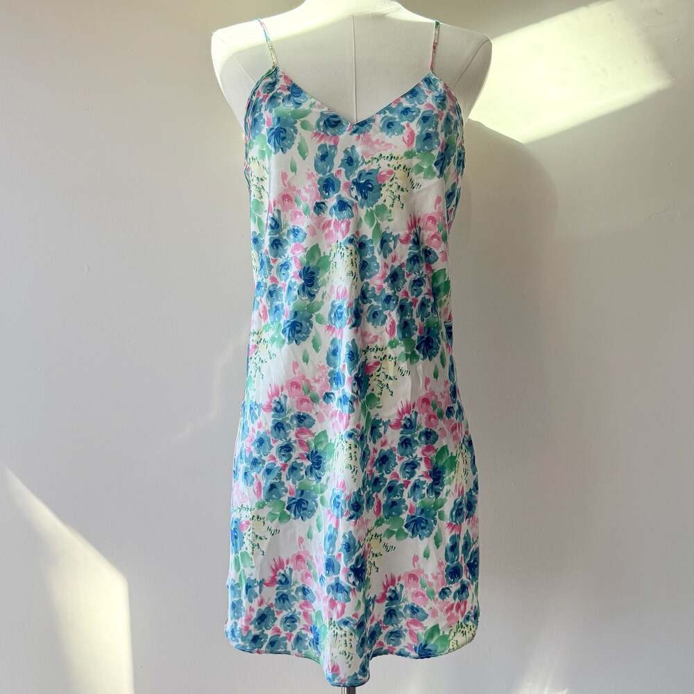Vintage Floral Satin Nightie Mini Dress